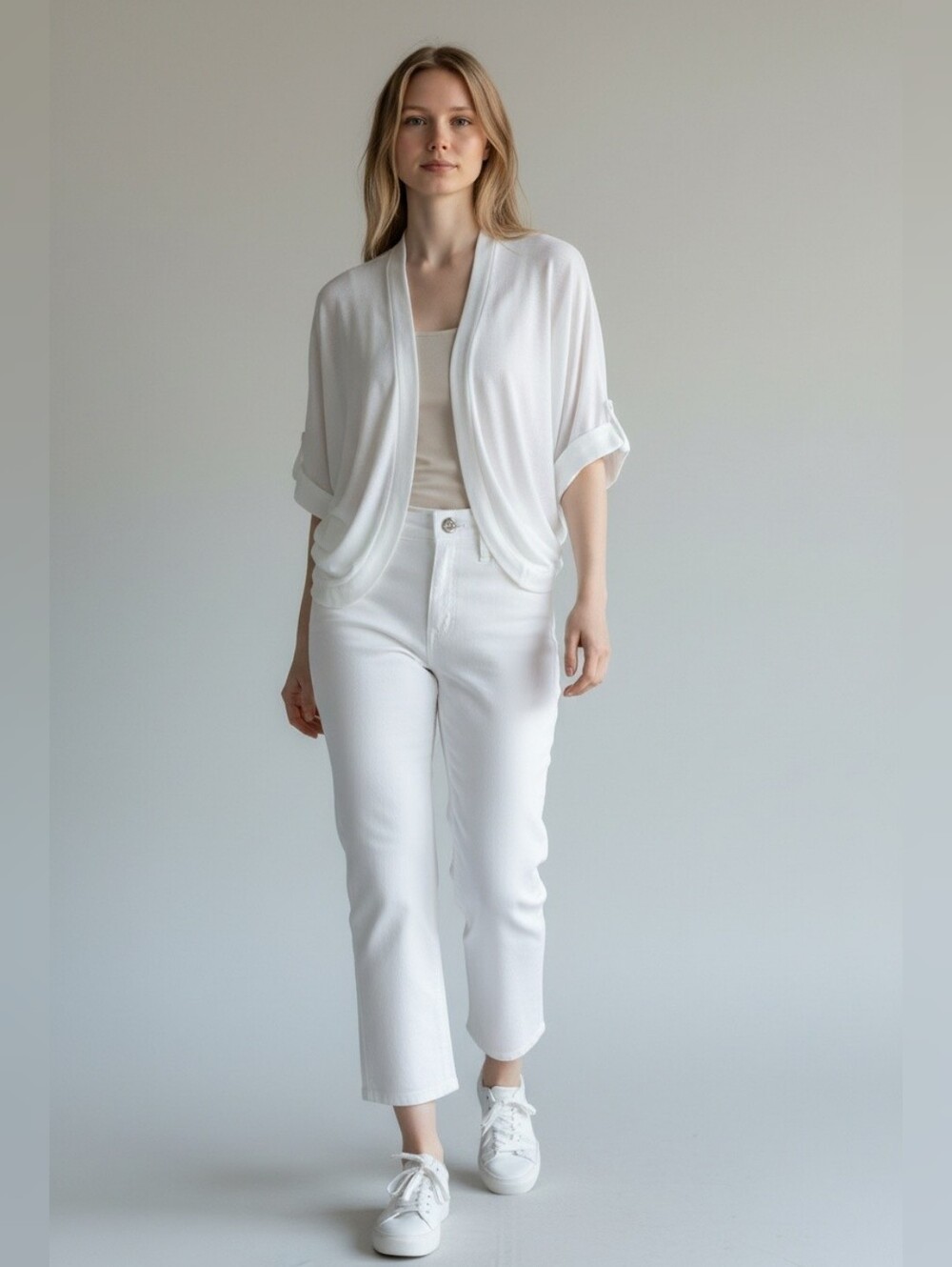 NWT J. Jill White Linen Blend Open Front Short Sleeve Cardigan Size